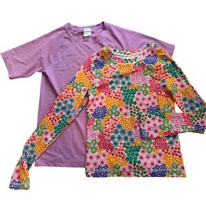 Hanna Andersson Kids Rash Guard Set Size 12 Purple Floral Sun Swim‎ Shirts 2pc